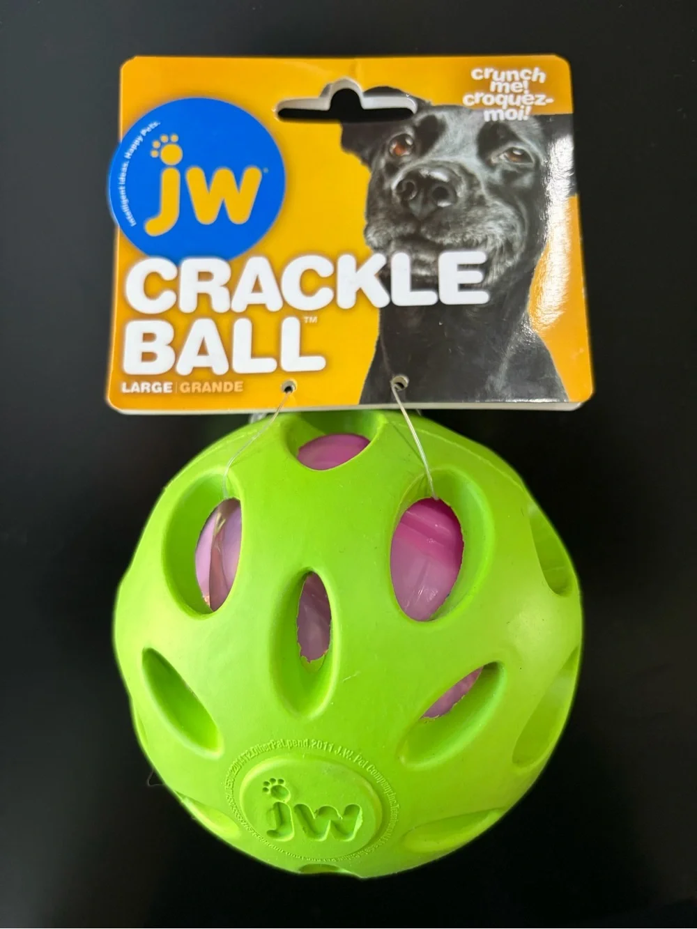 JW Crackle Ball Dog Toy - Green with Pink Insert